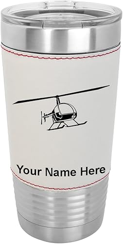 Miniatura 9 de LaserGram Vaso aislado al vacío de 20 onzas helicóptero 2 grabado personalizado incluido piel sintética gris