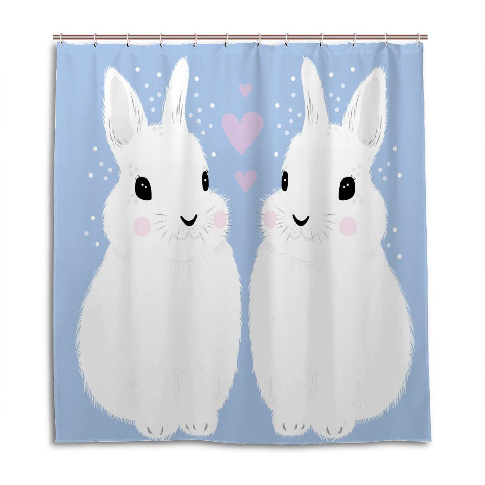 Rideau de douche Chenhong motif lapin blanc en polyester 72x72In avec 12 crochets