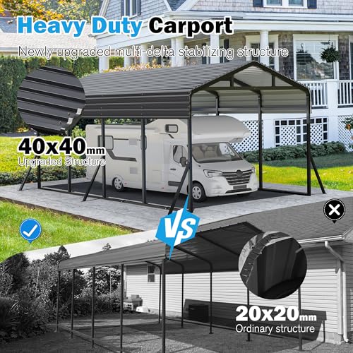 Carport Canopy 12’X20’ Heavy Duty Car Port Galvanized Steel Roof, Reinforced Stable Triangle Frame for Snowy Windy Metal Carports Enhanced Base Car Tent for Car,RV,Pickup,Boat,Truck,Tractor
