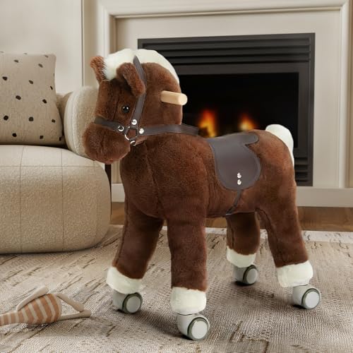 labebe Ride on Horse for Toddler,Ride On Pony Riding Horse Mechanical Walking Action Plush Animal Stuffed Rocker Toys,Rocking Horse for Christmas/Birthday Gift for Child 24M+