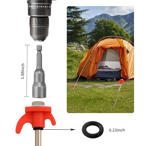 12x Zeltheringe, Drehbare Zeltheringe mit Gewinde, Schraubheringe Mit Steckschlüssel, Heringe Camping für Verschiedene Campingumgebungen, Zeltpflöcke ideal für harten Boden, Wald, Wiesen, Felsen – Bild 4