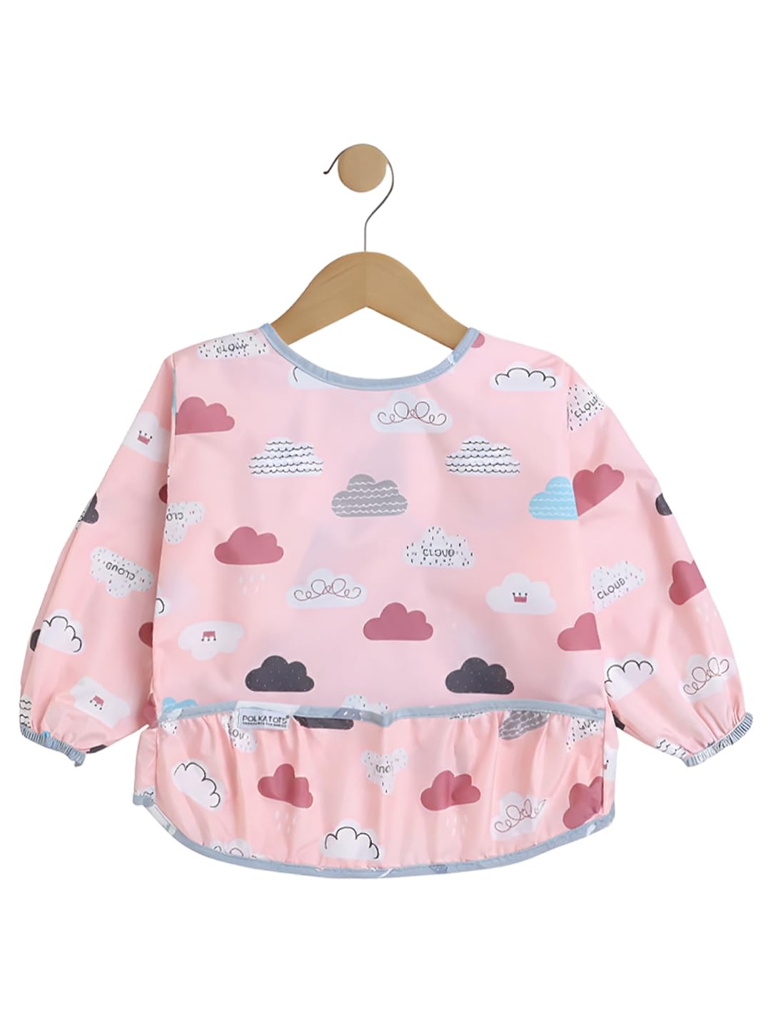 POLKA TOTS Waterproof Washable Full Sleeves Apron Feeding Bibs with Super Absorbent, Soft, Comfortable & Lightweight for Infants & Baby Toddlers - Cloud Design