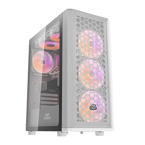 Image of Ant Esports 250 Air Mid- Tower Computer Case /Gaming Cabinet - White | Support - ATX, M-ATX, ITX | Pre-Installed 3 x 120mm Front Fans