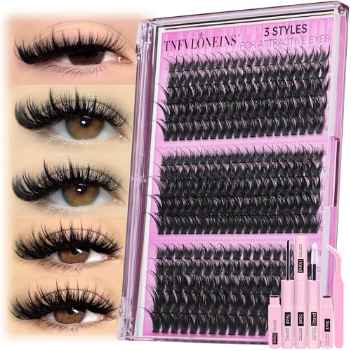 TNFVLONEINS Fluffy Lash Clusters with Spikes 200D+260D+300D Cluster Eyelash Extensions Thick Eyelash Clusters Faux Mink Individual Lashes Full Volume Cluster Lashes 12-20MM Reusable Eyelashes by TNFVLONEINS