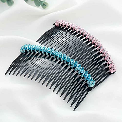 JONKY 20 Teeth Crystal Hair Side Comb Pink Blue Decorative for Hair Combs Hair Accessories for Women and Girls(Pack of 2)