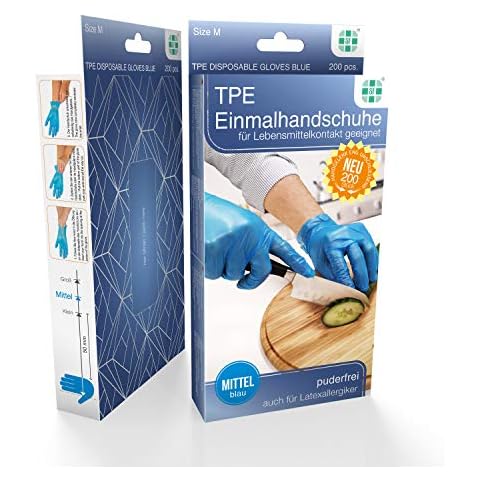 TPE Disposable Gloves Powder-Free Blue, Size M, Pack of 200 Cover