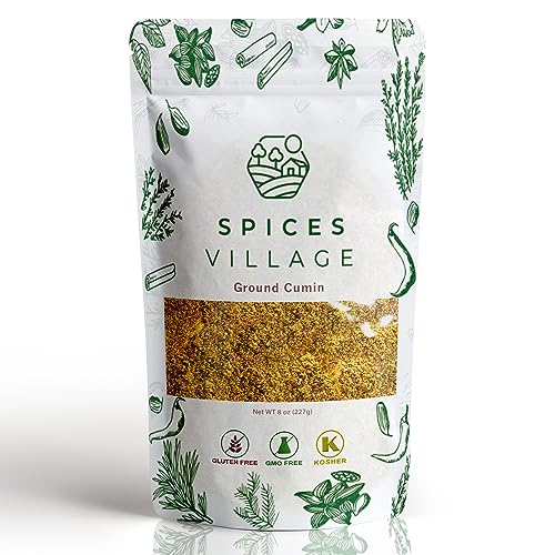SPICES VILLAGE Cumin Powder (8 oz) - Purely Ground from Whole Cumin Seeds, Kosher Certified, Gluten Free, Non GMO, Resealable Bulk Bag