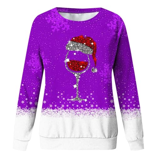 Girl's Crewneck Sweatshirts Christmas Cute Sweater Funny Plus Size Long Sleeve Xmas Red Wine Glass Shirts Pullover3