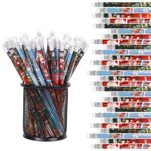 FINGOOO クリスマス 景品 鉛筆 えんぴつ 48本入・4種 教師用 ご褒美 可愛い HB 文房具 筆記具 プレゼント ギフト 学園祭 縁日 イベント お祭り (クリスマスB)