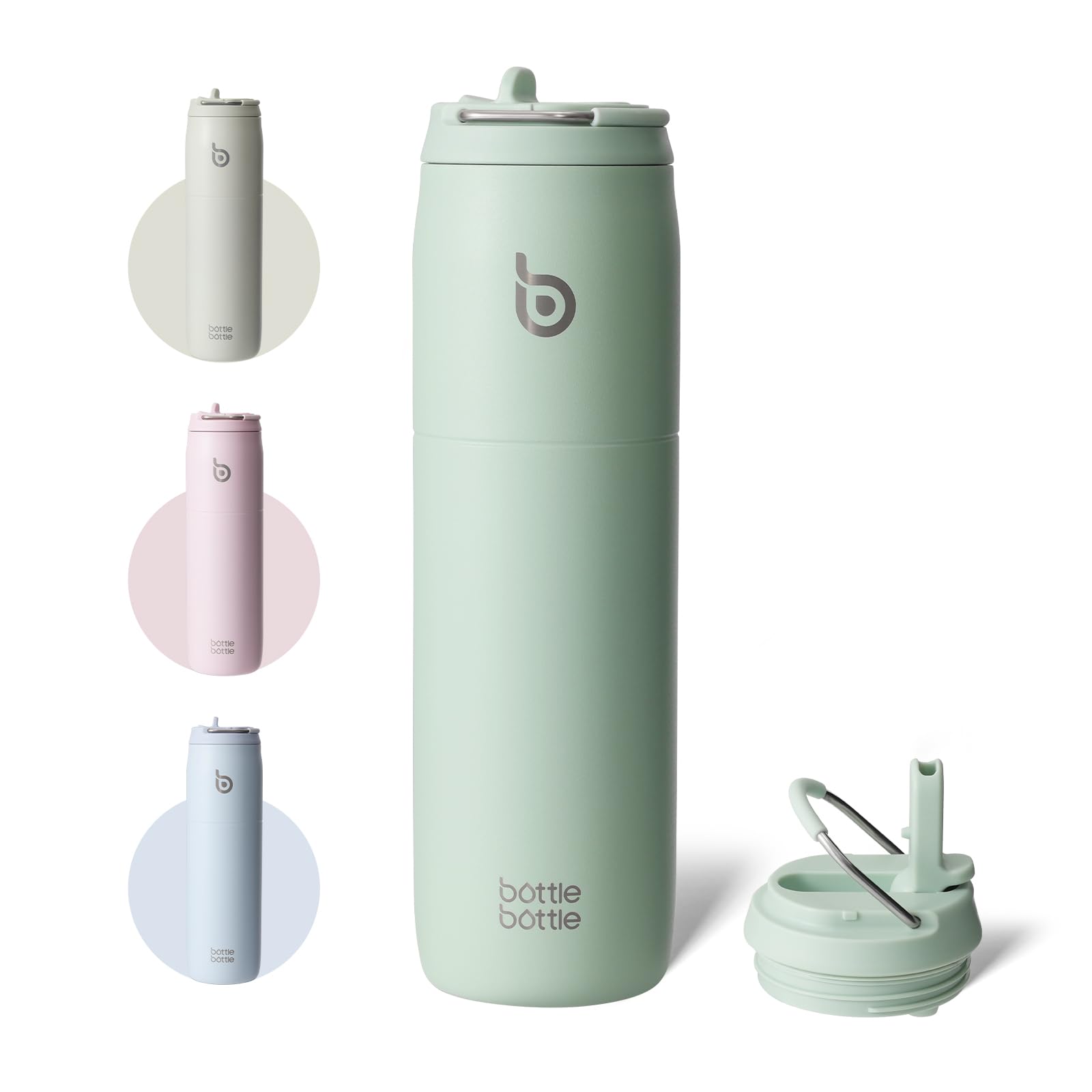 BOTTLE BOTTLE 水筒 1リットル 真空断熱 保温保冷 ステンレスボトル ストロー飲み おしゃれ 持ち手付き 漏れ防止 広口 1000ml スポーツボトル 男の子 女の子 大人 子供 水分補給 ライトグリーン