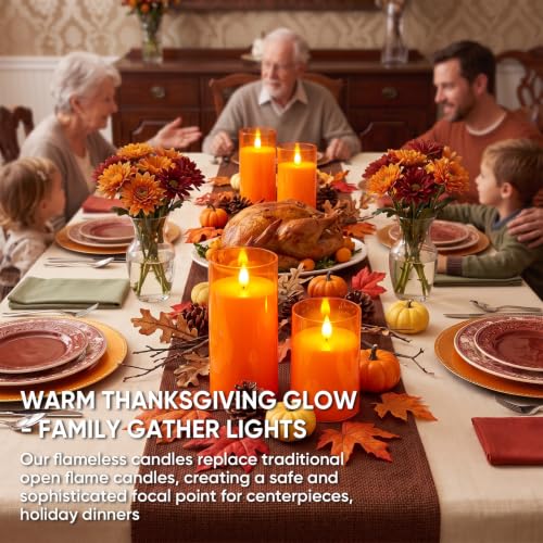 Image of Raycare Halloween Battery Operated Flameless Pillar Candles with Remote Timer, Orange