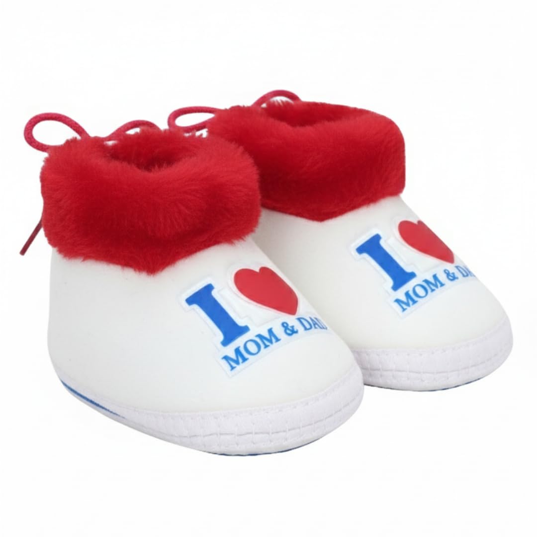 puresole Baby Booties for Boys & Girls (6-12 Months) I Warm & Comfortable Baby Shoes I Non Slip Sole I Indoor Winter Baby Booties with I love Mom & Dad Print.-picture-3