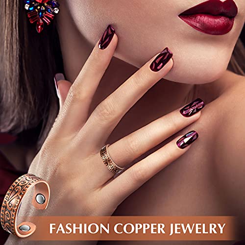 MTLEE 2 Pcs Magnetic Copper Rings for Women and Men - Adjustable Vintage Thumb Ring Jewelry for Fingers Pain Relief (Bronze)4