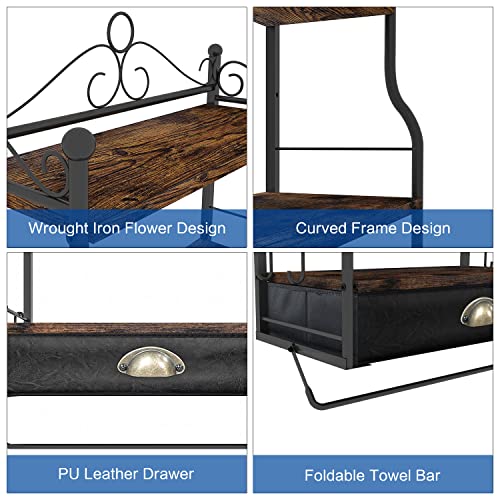 Jautokerdar Wall Mounted Bathroom Shelves With Drawer, 3 Tier Hanging Storage Rack With Foldable Towel Bar, Towel Holder Floating Organizer Shelves With Hook #TOP6