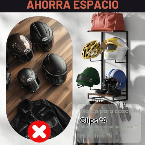 Soporte para casco de motocicleta en pared perchero con madera elegante 5