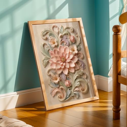 Image of NoWorries Floral Botanical Wall Painting with Frame | Premium Textured Flower & Leaf Artwork, Pastel Nature Wall Decor Framed for Living Room Bedroom Office and Home Decoration (Art-8,13x19inch)