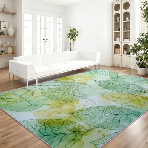 Tapis doux à poils courts antidérapant vert clair 160x220cm lavable - 2