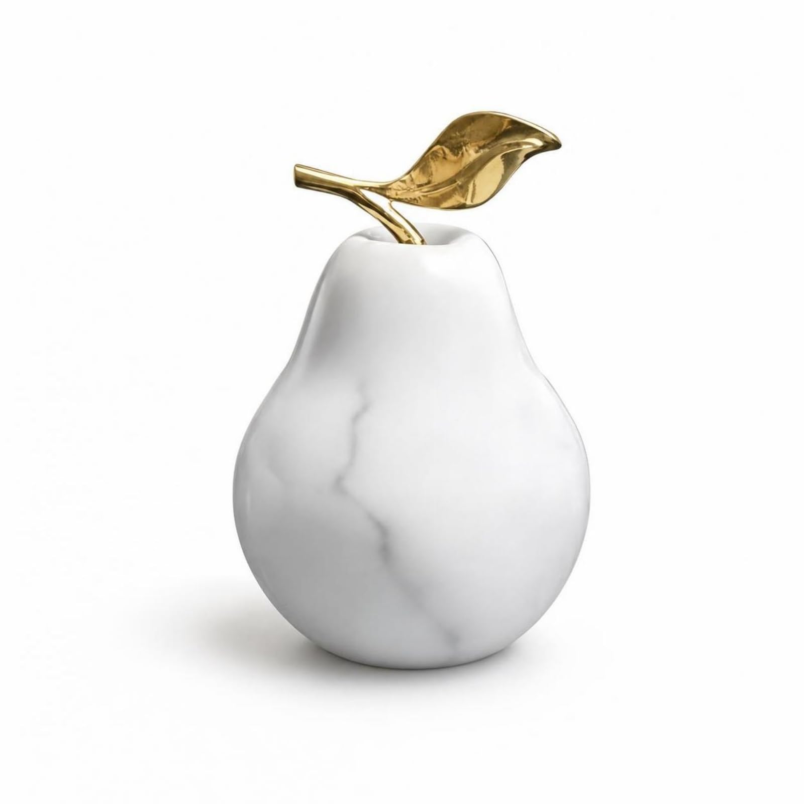 Scultura Decorativa in Marmo Oggetto d'Arredo Ornamento da Tavolo Accessorio per Consolle con Corpo Effetto Marmo E Dettaglio Dorato Stile Moderno E, Pera