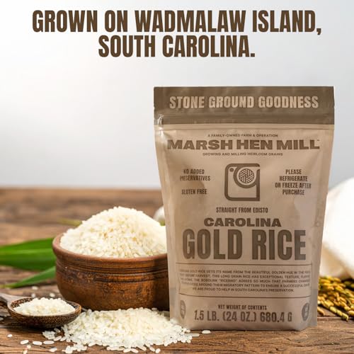 Marsh Hen Mill Carolina Gold Rice | Premium Long Grain White Rice with Exceptional Aroma, Nutty Almond & Floral Notes | Gluten-Free & Non-GMO | Ideal for Home Cooks & Chefs | 24 oz (Pack of 1)