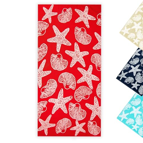Zollner Toalla De Playa Roja Con Animales Marinos, 90x180 Cm, Algodón