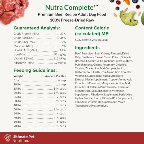 ULTIMATE PET NUTRITION Nutra Complete, 100% Freeze Dried Veterinarian Formulated Raw Dog Food with Antioxidants Prebiotics and Amino Acids, (1 Pound (Pack of 4), Beef) - Thumbnail 7