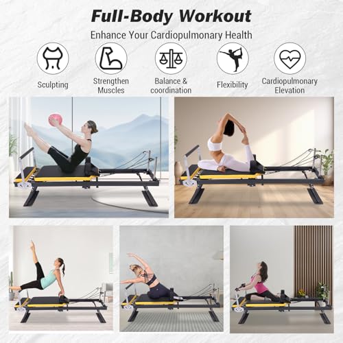 Pilates Reformer,Foldable Pilates Machine & Equipment for Home Use and Gym Workout, Suitable for Advanced and Beginners Users, Up to 250 Lbs Weight Capacity