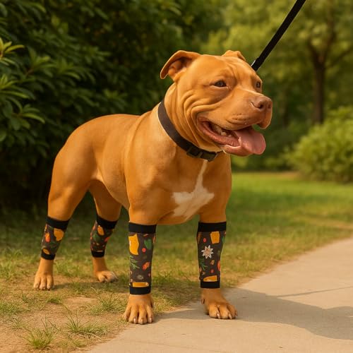 Image of Petwarm Dog Recovery Leg Sleeves 4pcs Set Fox Forest Print - Cone-Free Joint Support Sleeves for Dogs, Anti-Lick Recovery Wraps for Small Dogs, Black Brown, S