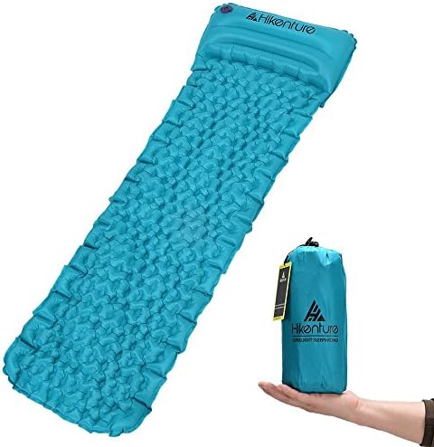 HIKENTURE Inflatable Sleeping Pad-Ultralight Portable Camping Air Mat for Hiking,Backpacking,Outdoor(Blue with Pillow)