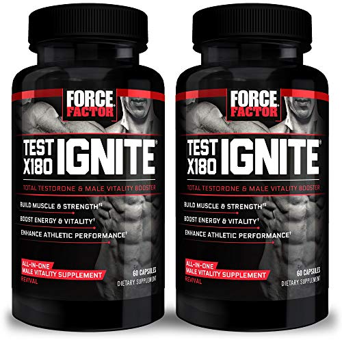 Test X180 Ignite Total Testosterone Booster for Men with Fenugreek Seed and Green Tea Extract to Build Lean Muscle, Boost Energy, and Improve Athletic Performance, Force Factor, 120 Capsules (2-Pack)