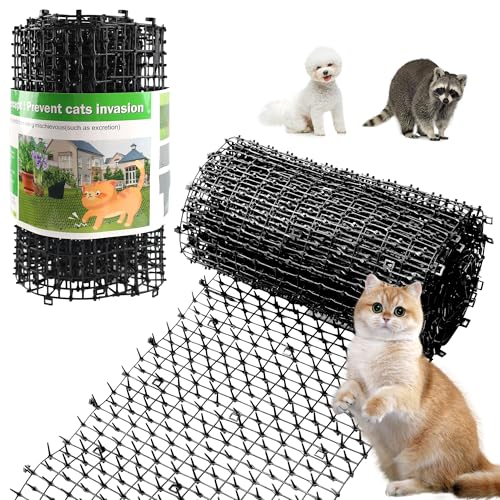 Kokmeya Tapete repelente de mascotas, negro, 6.5 pies con 8 estacas para el suelo, 8 lazos de cremallera, alfombrilla repelente de gatos con picos suaves para jardín/patio, tapete disuasorio de perros