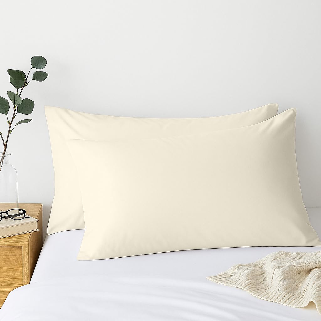 Comfort Beddings 2 Pack Pillowcases – 50x90cm Super King Pillow Covers – 100% Egyptian Cotton – 800 Thread Count Sateen – Cream Super King Pillow Cases with Envelope Closure – Hotel Quality