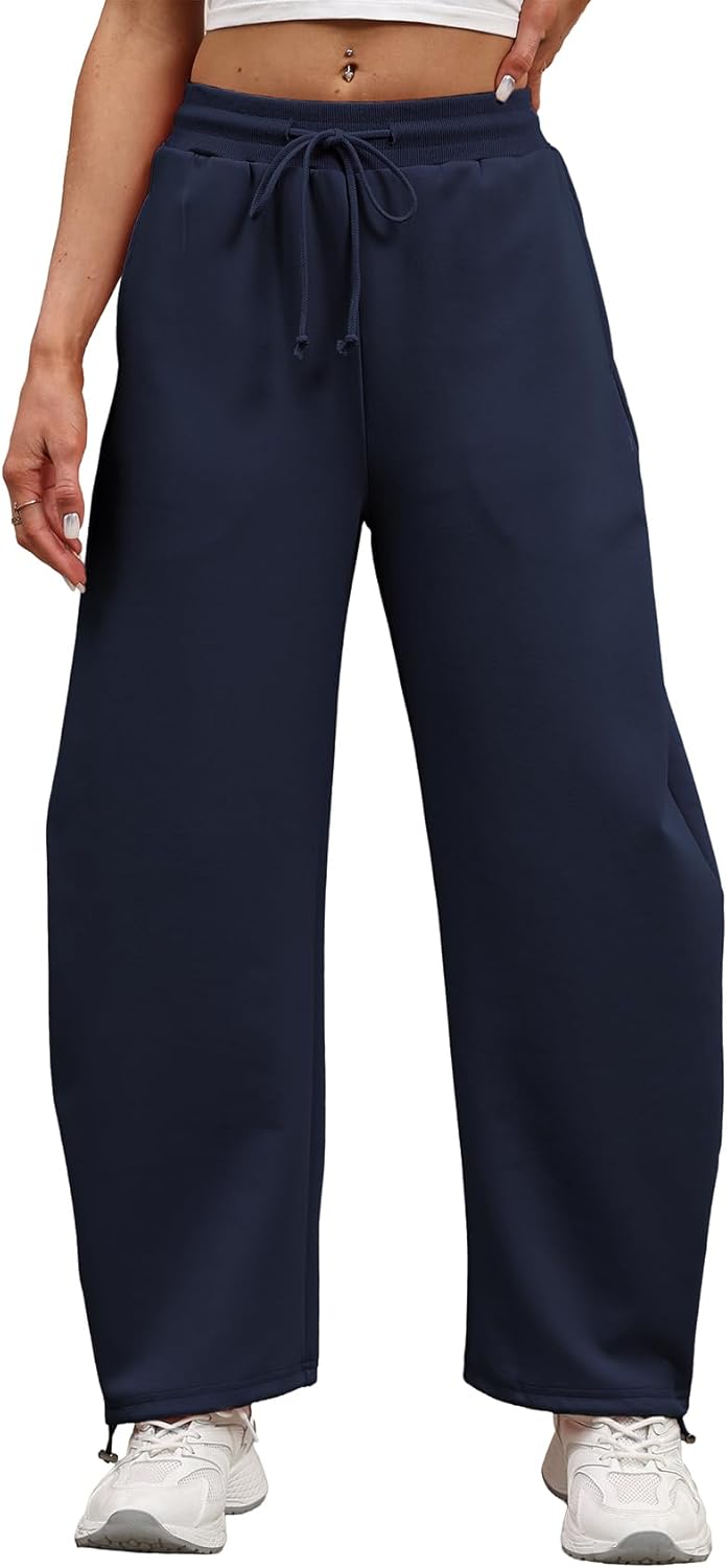 DISCIPBUSH Barrel Sweatpants Women Baggy - Fall Wide Leg Drawstring Lounge Joggers for Women Sweat Pants with Stoppers
