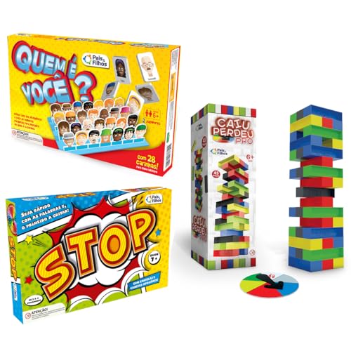 Jogo Stop + Torre Caiu Perdeu Pro com Roleta + Quem é Você - Pais e Filhos