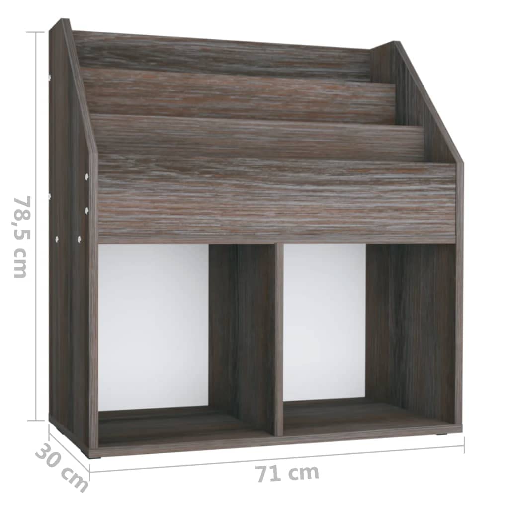 Portariviste Bambino Grigio, Legno d'Ingegneria, 3 Scomparti | Organizer per riviste durevole, 2 scomparti aperti, facile da pulire, organizer per libri per camera da letto