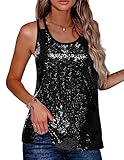 Zeagoo Womens Sequin Top Sparkle Shimmer Camisole Vest Tank Top Shirt, Black, X-Large, Sleeveless