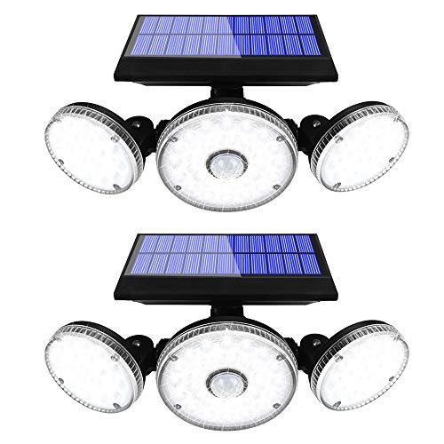 Yomisga 2 Pack Solar Lights Outdoor Wireless Motion Sensor Powered Security Light with 70LED 3 Rotatably Adjustable Heads IP65 Waterproof Flood lamp for Your Porch,Yard, Garden