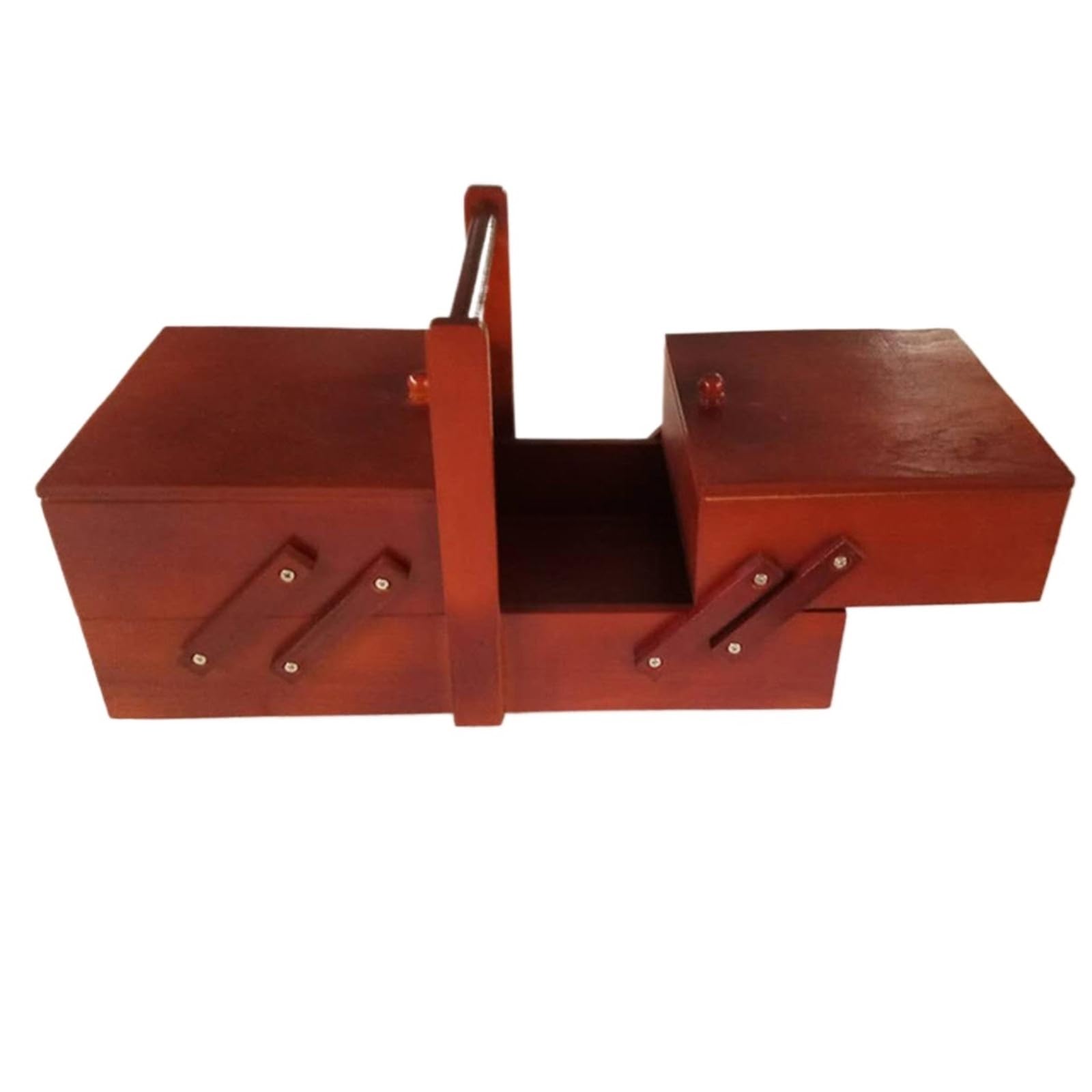 Scatola da cucito portatile pieghevole in legno, scatola for kit, scomparti, aghi, riparazione cuciture(Red)
