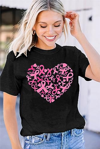 MAIHUN Womens Breast Cancer Shirts Heart Pink Ribbon Tshirt Cancer Awareness Tee Tops4