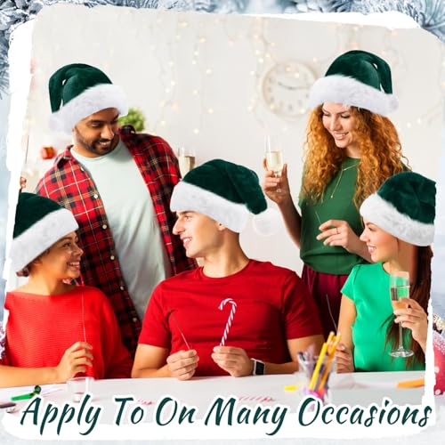Image of Vicenpal 20 Pcs Santa Hats Bulk Plush Christmas Hats for Adults Women Men Holiday Party Costume(Dark Green)