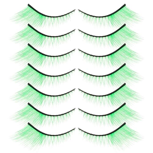 Artibetter Pestañas Postizas Verdes Extra Largas y Tupidas para Mujer, 7 Pares Reutilizables para Fiestas, Maquillaje de Escenario y Disfraces de San Patricio, Accesorio Cosplay de Alta