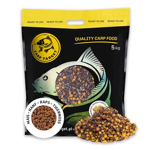 CARP TARGET – Partikel Mix & Partikelfutter für Karpfen – Fertig gekochtes Futter & Köderfutter – Tigernüsse, Hanf, Mais & Raps – Gebrauchsfertig & vakuumverpackt