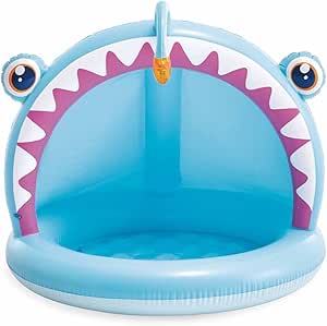 Intex Angler Fish Aufblasbarer Kinderpool, 127 x 102 x 86 cm, mit Sonnenschirm, gepolsterter Boden, 3D-Design, 45 l, für Kinder von 1-3 Jahren, Robustes Vinyl (58400)