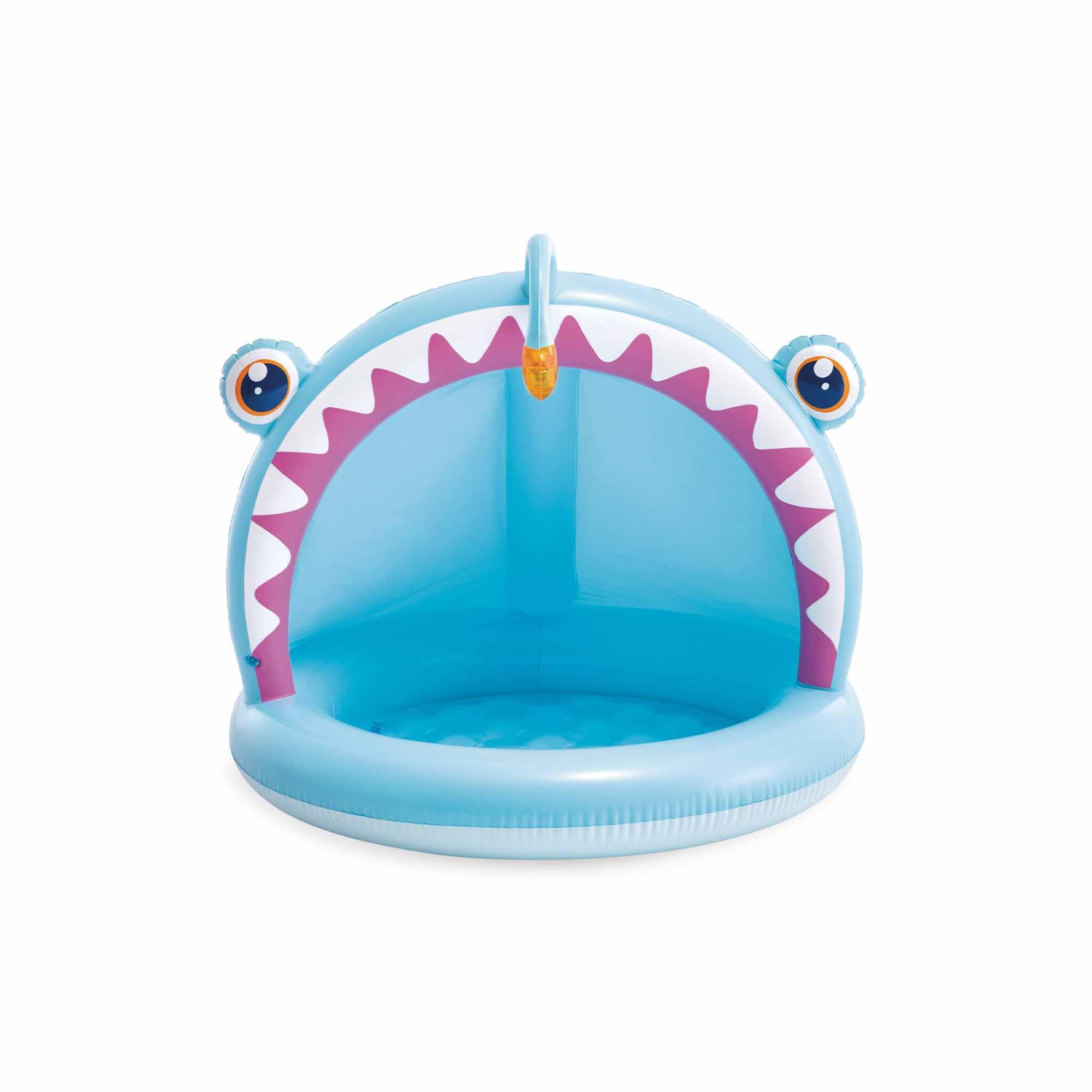 Intex Angler Fish Inflatable Children's Swimming Pool, 127 x 102 x 86 cm, with Parasol, Padded Floor, 3D Abyssal Fish Design, Capacity 45 L, for Children 1-3 Years, Durable Vinyl (58400)