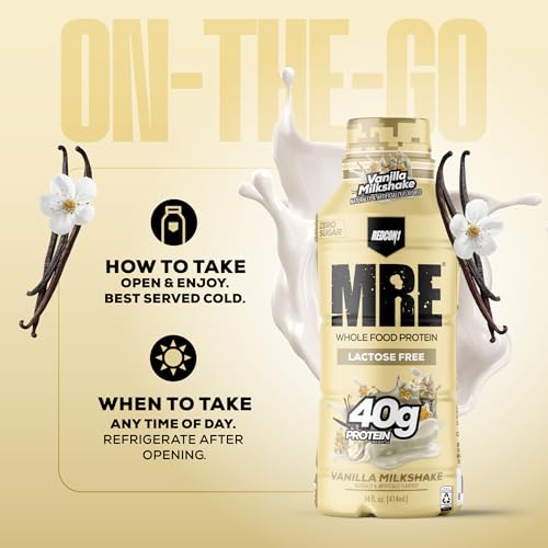 Image of REDCON1 MRE RTD Protein Shake | Vanilla Milkshake | Lactose Free, 40g Protein - 12 Pack, 14 oz