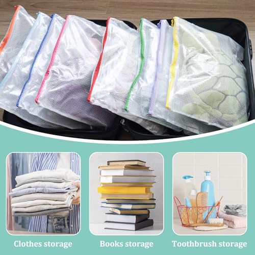 Image of Mesh 24pcs Zipper Pouch Bags - A3 Size, 8 Color Mesh Zipper Pouches for Organizing, Board Game, Travel, School & Office