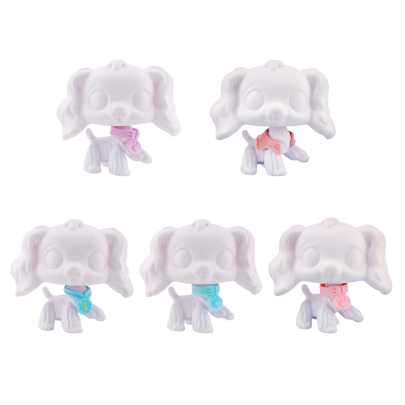 Custom LPS White Cat and Dog Base Blank Model Pure White Sample Dog Puppy Action Figure Toy Kids Gift Pack of 5 (lps Cocker Spaniel Base)
