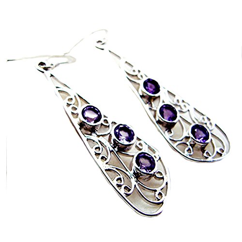 Boucles d'oreilles améthyste ronde en argent faites main