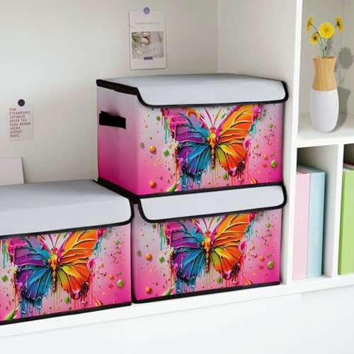 Image of Stackable Storage Bins with Lids,Closet Organizers Fabric Box for Home and Office,Blanket Clothes Organizers,Under Bed Storage Containers 3 Pack
