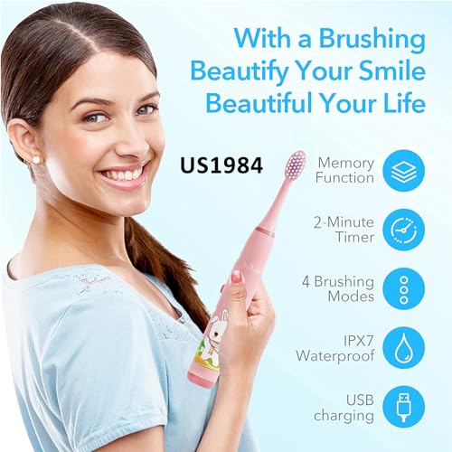 Image of Sonic Electric Toothbrush For Adults and Kids with 4 Modes, 18000 Strokes per minute, 3 Brush Head, Soft Bristles, Waterproof, Rechargeable Lasting Up To 30 Days, Power Toothbrush (Pink)