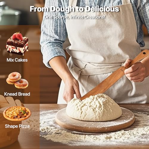 【2 PCS 11 inch】Skinny Spurtle for Sourdough Starter, Sour Dough Stirring Stick, Scraping Spatula, Premium Hardwood Non-Stick Cookware Tool for Mixing, Jar Scraping, Baking, Wooden Sourdough Stirrer.